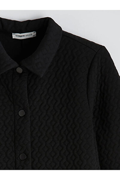 LC Waikiki Μαύρο Γιακάς πουκαμίσου Με υφή Γυναικείο Φεράσε