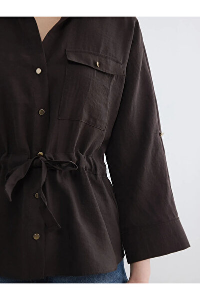 LC Waikiki Καφέ Γυναικείο Πουκάμισο με Τσέπες και Κορδόνια
