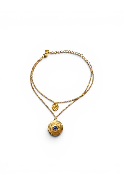 Swen Collection Boncuk Detaylı Çift Zincir Gold Renk Çelik Halhal