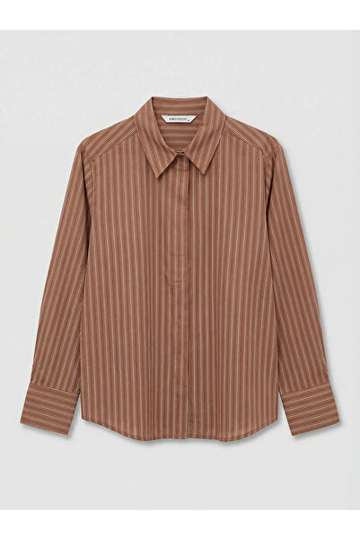 LC Waikiki Καφέ ριγέ γυναικείο πουκάμισο