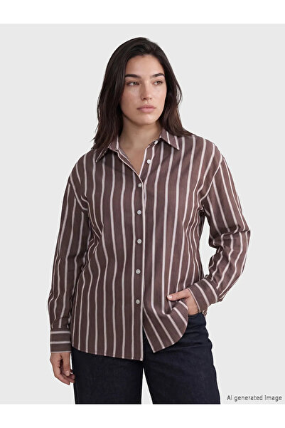 LC Waikiki Καφέ Petite Ριγέ Γυναικείο Πουκάμισο