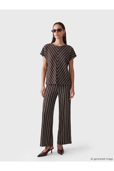 LC Waikiki Özmarka New Season Elastic Waist Striped Women's Trousers