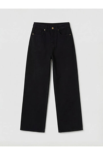 LC Waikiki Μαύρο γυναικείο τζιν παντελόνι με φαρδύ πόδι