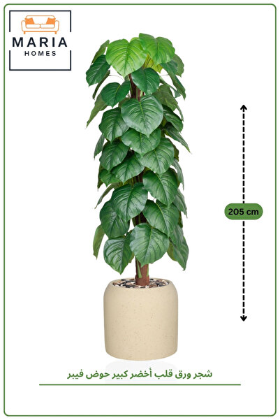 MARIA HOMES Artificial Heart Leaf Tree with Fiber Pot – 205 cm Tall Indoor De...