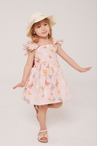 sobekidstore KIZ ÇOCUK KELEBEK DESENLİ ŞAPKALI ELBİSE BAYRAMLIK ELBİSE (ölçü ...