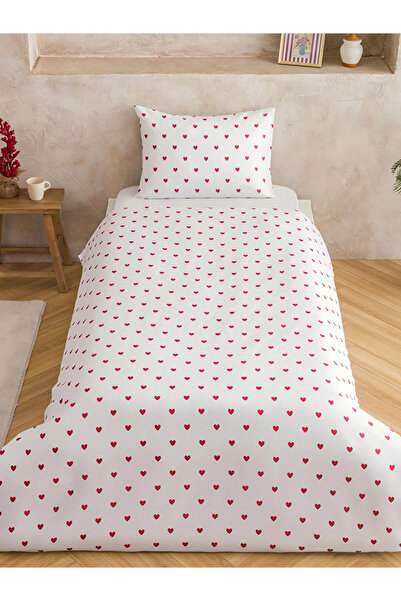 LC Waikiki Σετ παπλωματοθήκης από Μονό με κόκκινη με τύπωμα καρδιάς