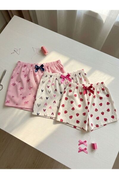 BLUE NIL Σετ 3 τεμαχίων βαμβακερό λεπτό σατέν σορτς πιτζάμες που αναπνέει με ...