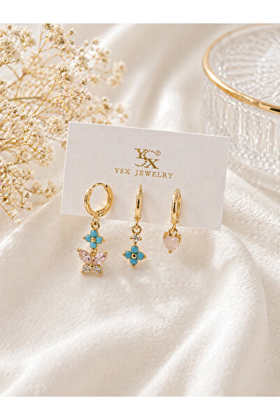 BERF JEWELLERY Kelebekli Gold Küpe Seti