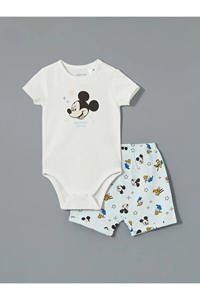 LC Waikiki Lcw Baby Ecru Baby Boy Snap Fastener Bodysuit and Shorts 2-Piece Set