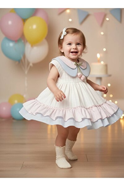 PİTABABY TULİP Kız Bebek Yaka Detay Renkli Elbise&Bandana