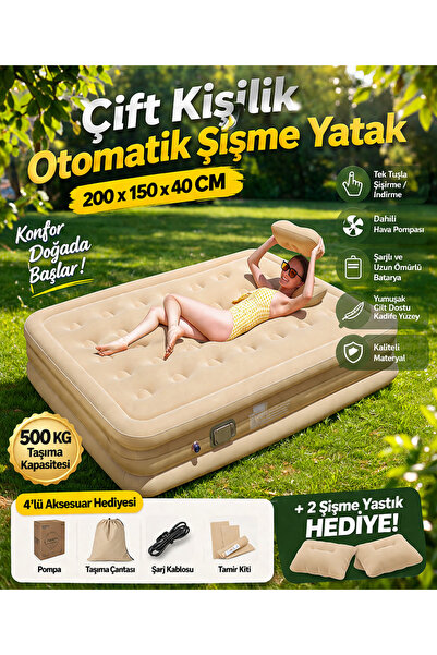 POBO YTK-2 Kendinden Şişen Çift Kişilik Şişme Yatak Hava Pompası Katlanabilir...