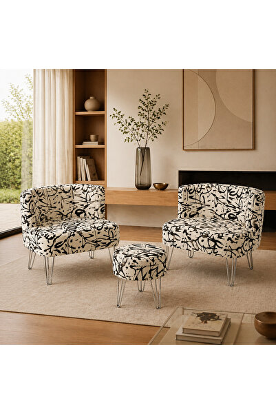 Pure Home Robin 2'li Çay Seti Berjer Ve Puf Takımı