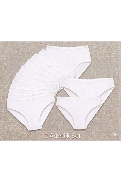 İlke 267 Women's White 12-Pack 100% Cotton Ribbed Bowknot Slip Panties