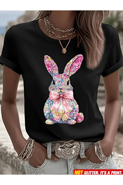 gencerco Χαριτωμένο, πολύχρωμο, λαμπερό μπλουζάκι με στάμπα κουνελιού, Premiu...