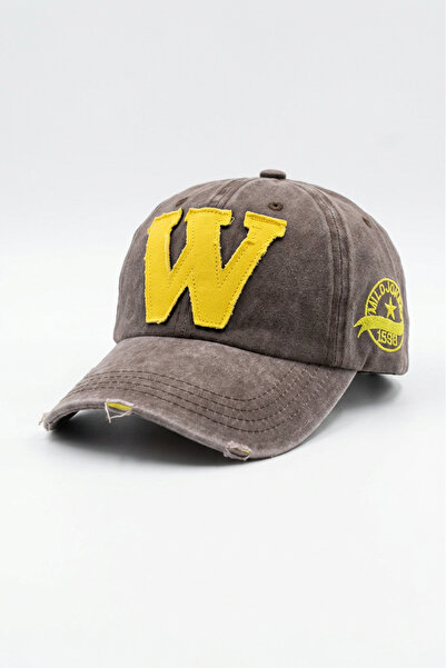 Kapin W Nakışlı Yıkamalı Eskitme Cap Baseball Şapka - Kahve