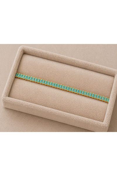 Takıtolia Reblue Gold Turquoise Baguette Stone Minimal Bracelet Steel Stainless Steel