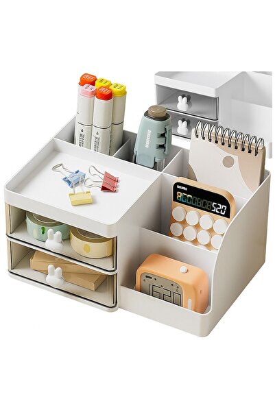 OEM Organizator de birou, din plastic, cu sertare, alb, pentru obiecte mici