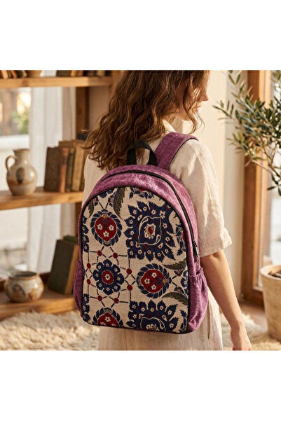 Morgen Craft Gimba Sırt Çantası - %100 El Yapımı - Dokuma Motifli - 32x37-39x...