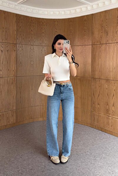 HAZELANNA Ψηλόμεσο μπλε ίσιο τζιν που πλένεται