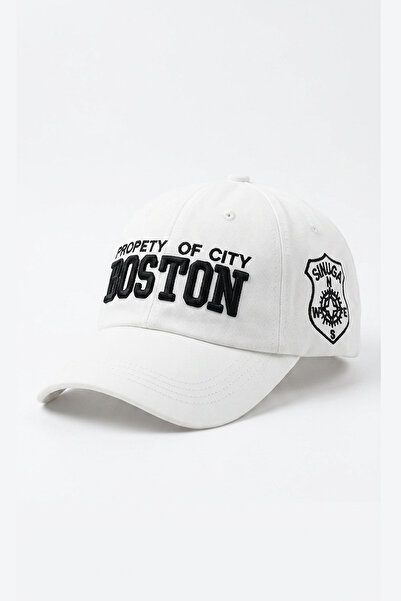 Kapin Boston Nakışlı Cap Baseball Şapka - Beyaz