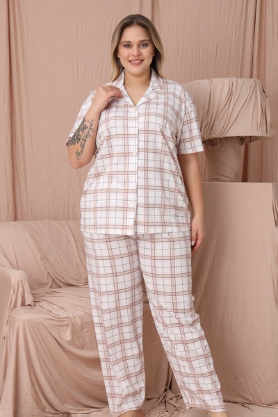 Wordex MRN 4951 Γυναικείο σετ πιτζάμες με κοντό μανίκι, υφασμάτινο σουέτ, καρ...