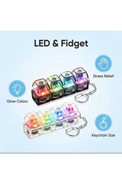 Voground Mekanik Klavye Anahtarlık LED Işıklı Fidget Oyuncak 4 Anahtarlı Tıkl...