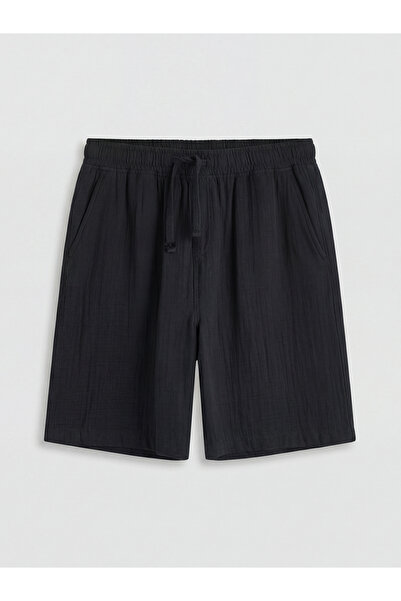 LC Waikiki Black Loose Fit Muslin Men's Shorts