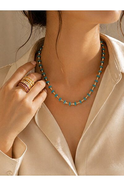 shinora.jewelry Turkuaz Boncuklu Gold Zincir Kolye