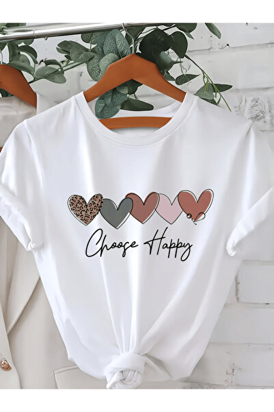 gencerco Επιλέξτε το μπλουζάκι  "Choose Happy " με στάμπα καρδιάς, Premium Ov...