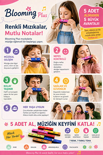 Blooming Plus Renkli Mızıka 5 Adet