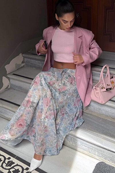 MissThetis Lastikli Normal Bel Çiçek Desenli Astarlı Rahat Kalıp Şık ve Cool ...