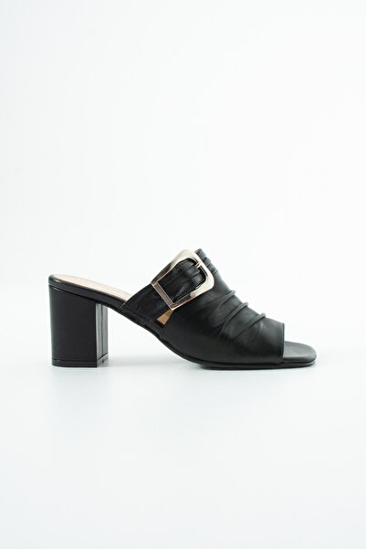 dericia shoes شبشب نسائي من الجلد الطبيعي من ليجاسي بكعب سميك أسود اللون