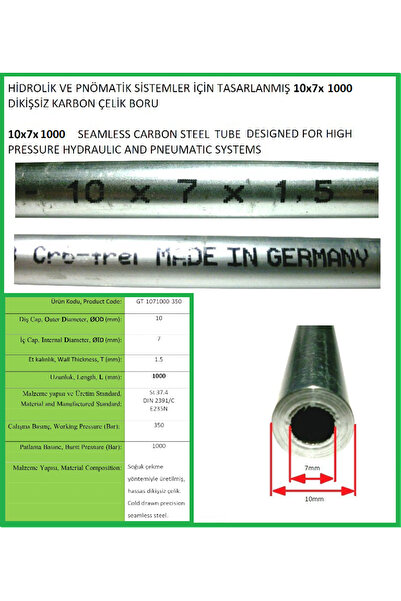 BENTELER 10x7x1000mm 350Bar GALV HİDROLİK PNÖMATİK BORU, GALV. HYDRAULIC PNEU...