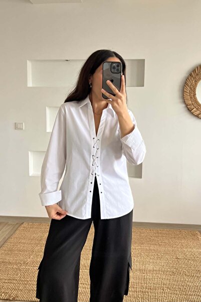 butikhola Poplin Shirt with White Lacing Detail