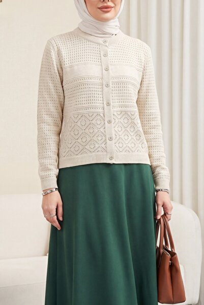 Modamorfo Ζακέτα πλεκτή με στρογγυλή λαιμόκοψη και διάτρητα κουμπιά - πέτρα