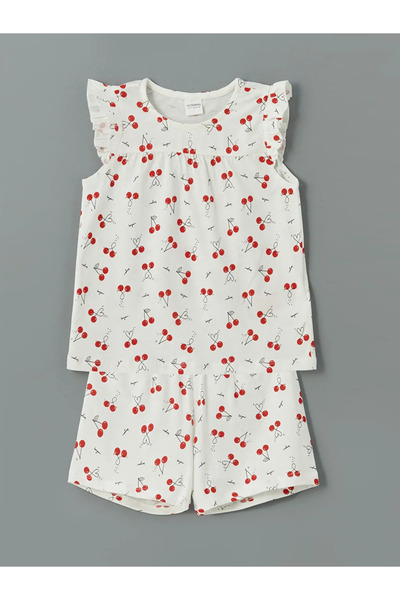 LC Waikiki طقم بيجامة قصيرة للفتيات من LCW Kids Ecru Cherry