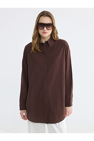 LC Waikiki Γυναικείο πουκάμισο τουνίκ LCW EVERYDAY σε καφέ χρώμα και κανονική...