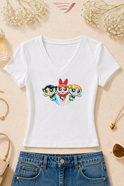 Velostra Women's Basic Daily Use Cartoon Printed V-Neck Slim Fit T-Shirt