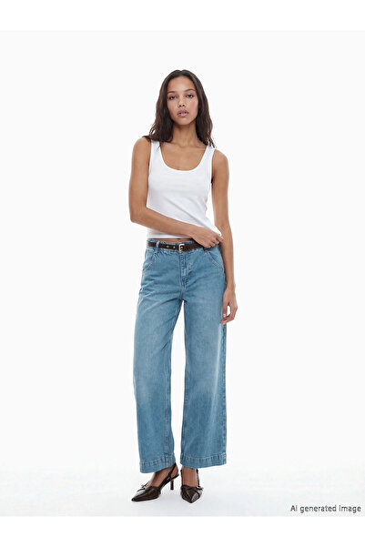 LC Waikiki LCW Jeans Indigo Ψηλόμεσο Γυναικείο Τζιν Παντελόνι με φαρδιά μπατζ...