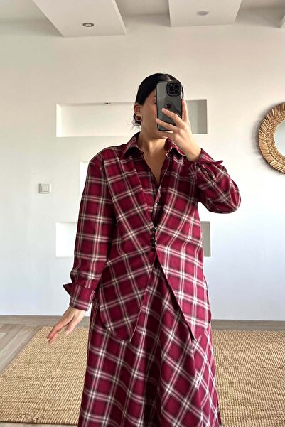 butikhola Burgundy Plaid Design Shirt