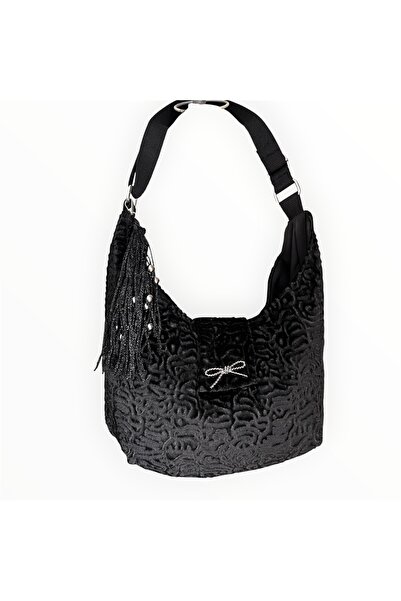 GÜLHOBY Black Brocade Fabric Bag Adjustable Crossbody Women's Bag
