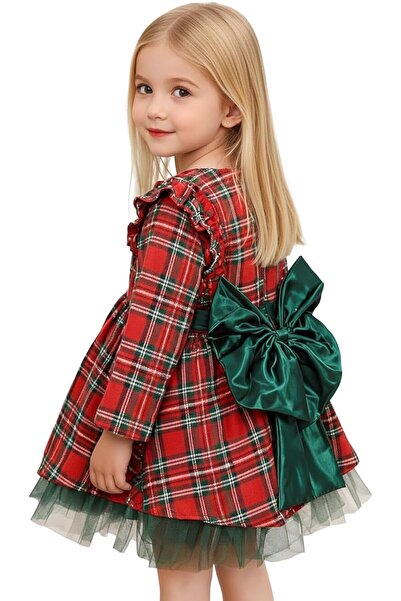 JiAmy Χριστουγεννιάτικο Φόρεμα για Κοριτσάκι/Νήπιο, Μακρυμάνικο, Κόκκινο Καρό...