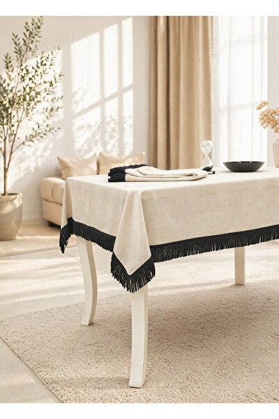 pamukidea Μαύρο Αυθεντικό Τραπεζομάντιλο από 100% Βαμβάκι με Κρόσσια και Λεπτ...