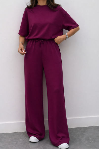 Mogi Butik Γυναικείο σετ φόρμας με κοντό μανίκι από ύφασμα Modal Plum 3081