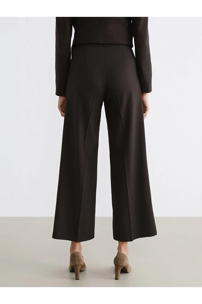 LC Waikiki Καφέ Ψηλόμεσο Γυναικείο Υφασμάτινο Παντελόνι με Φαρδιά Μπατζάκια Μ...