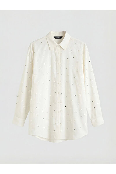 LC Waikiki Ecru Stone oversized Γυναικείο πουκάμισο τουνίκ