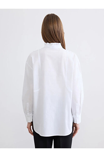 LC Waikiki Λευκό Hakim Yaka Ποπλίνα oversized Γυναικείο πουκάμισο τουνίκ