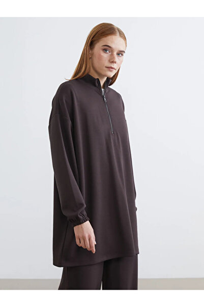 LC Waikiki Καφέ Soft Touch Oversize Γυναικείο Φούτερ Τουνίκ