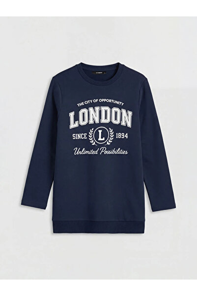 LC Waikiki Γυναικείο φούτερ τουνίκ σε μπλε ναυτικό χρώμα με στάμπα London