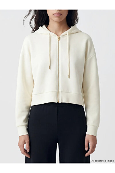 LC Waikiki Κίτρινο γυναικείο φούτερ με κουκούλα και φερμουάρ